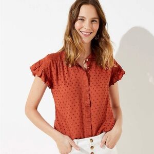 LOFT Clip-Dot Ruffled Flutter Sleeve Blouse